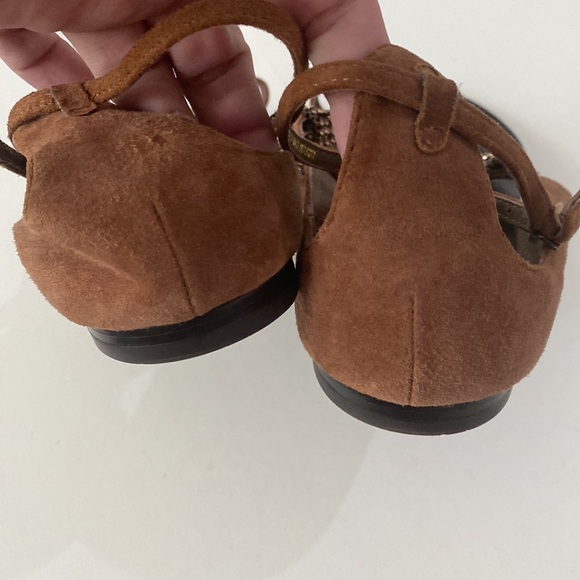 ❌SOLD❌Lola Cruz Brown Suede Rhinestone Studded Sandal💛🖤💛 - Picture 7 of 12